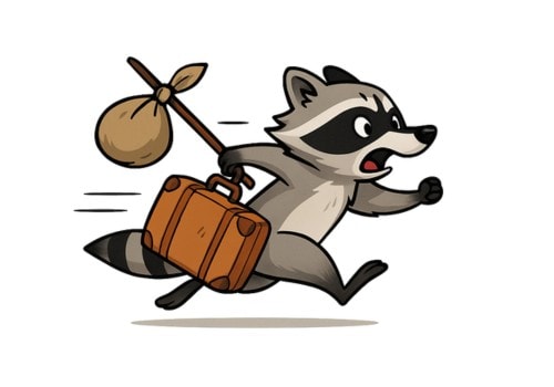Raccoon running with luggage